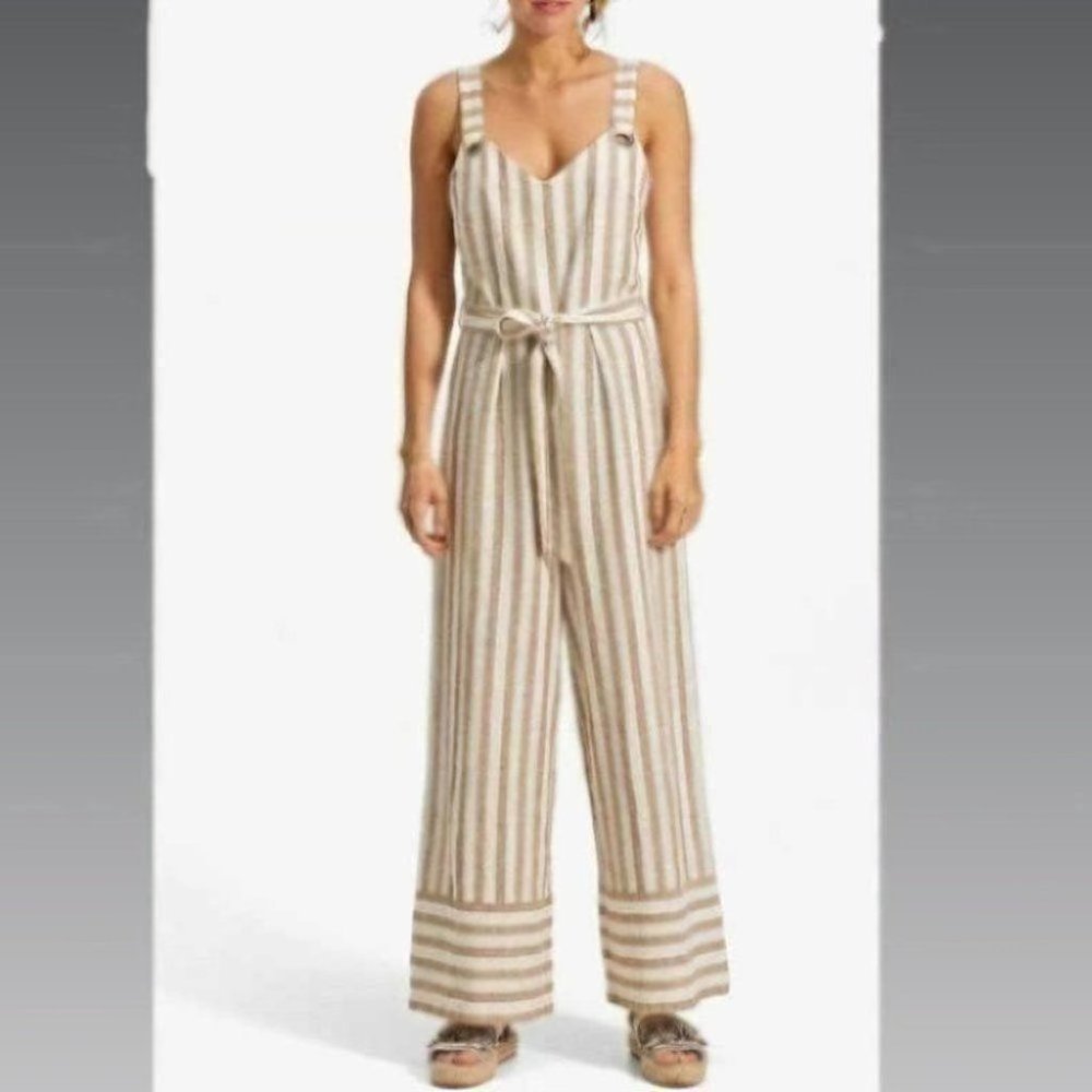 Japna Wide Stripe Jumpsuit in Taupe